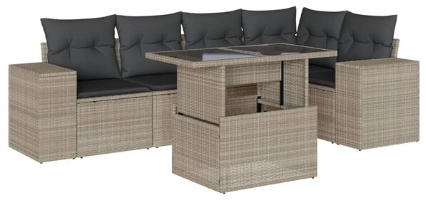 6 részes világosszürke polyrattan kerti ülőgarnitúra párnákkal