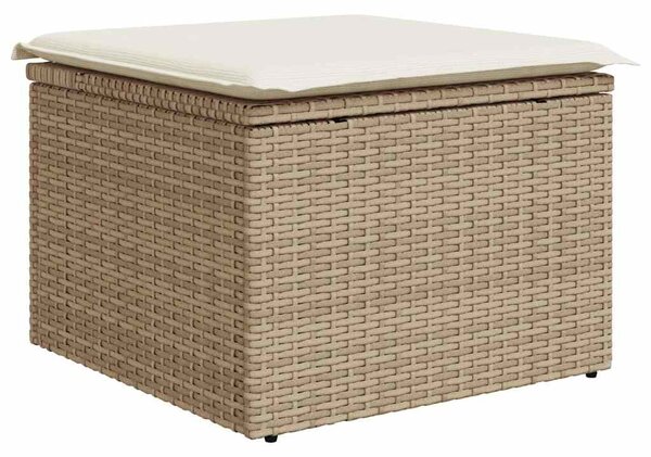 6 részes bézs polyrattan akácfa kerti ülőgarnitúra párnával