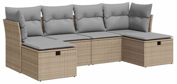 6 részes bézs polyrattan kerti ülőgarnitúra párnával