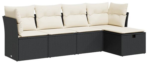 5 részes fekete polyrattan kerti kanapészett párnákkal
