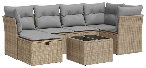 7 részes bézs polyrattan kerti ülőgarnitúra párnákkal