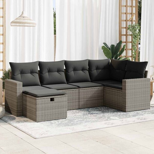 6 részes szürke polyrattan kerti ülőgarnitúra párnákkal