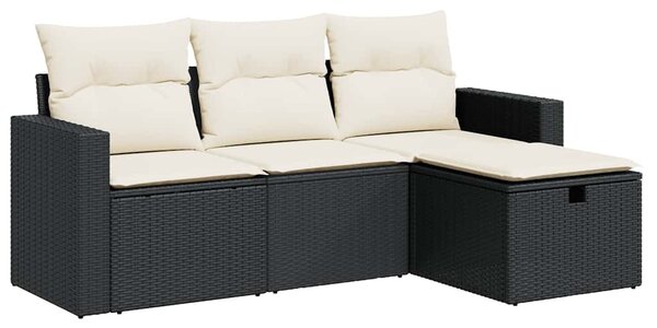 4 részes fekete polyrattan kerti ülőgarnitúra párnákkal