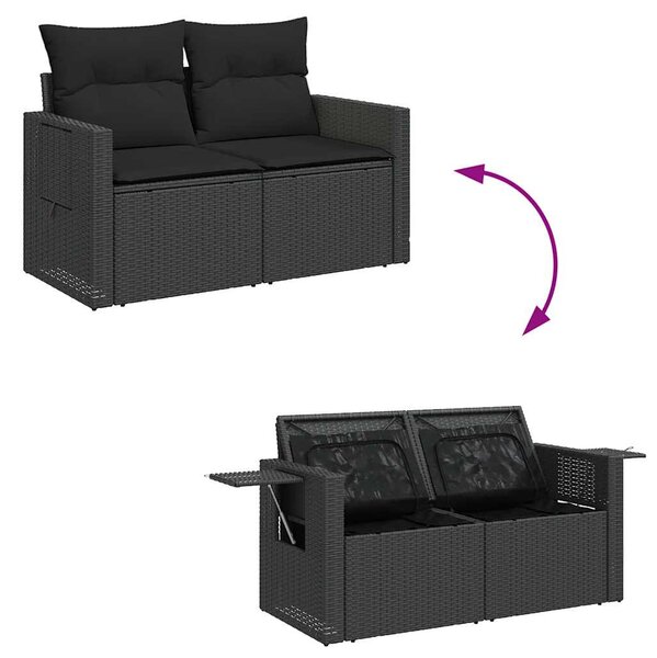 5 részes fekete polyrattan kerti kanapészett párnákkal