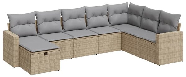 8 részes bézs polyrattan kerti ülőgarnitúra párnával