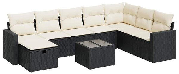 9 részes fekete polyrattan kerti ülőgarnitúra párnákkal