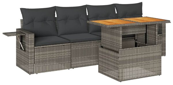 5 részes szürke polyrattan kerti ülőgarnitúra párnákkal