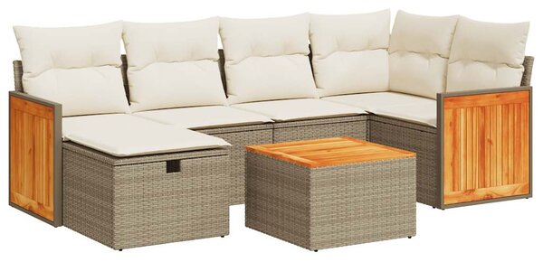 7 részes bézs polyrattan kerti ülőgarnitúra párnákkal