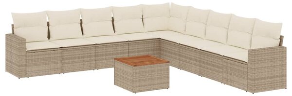 10 részes bézs polyrattan kerti ülőgarnitúra párnával