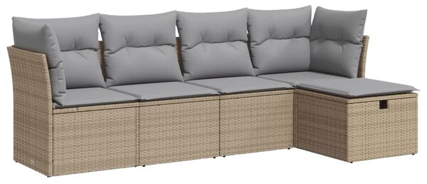 5 részes bézs polyrattan kerti ülőgarnitúra párnákkal