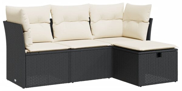 4 részes fekete polyrattan kerti ülőgarnitúra párnákkal