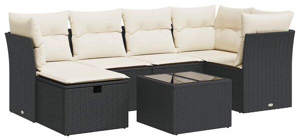 7 részes fekete polyrattan kerti ülőgarnitúra párnával