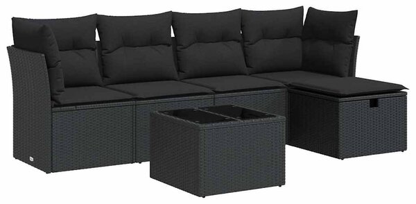 6 részes fekete polyrattan kerti ülőgarnitúra párnákkal