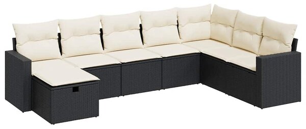 8 részes fekete polyrattan kerti ülőgarnitúra párnákkal