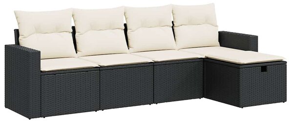 5 részes fekete polyrattan kerti kanapészett párnákkal