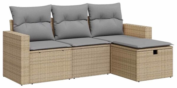4 részes bézs polyrattan kerti ülőgarnitúra párnákkal