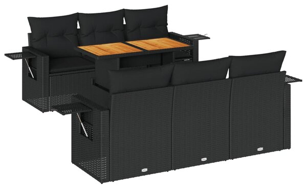 7 részes fekete polyrattan kerti ülőgarnitúra párnával