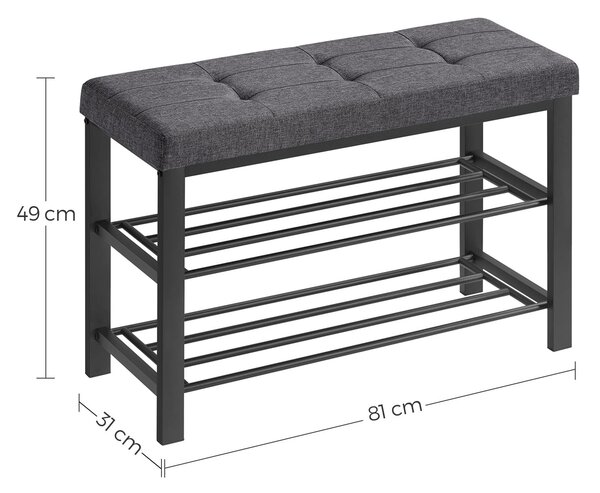 Cipőtartó pad szürke ülőkével MOBRIX 81x49 cm, fekete