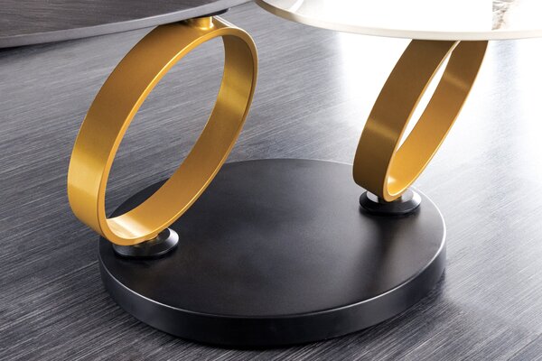 DANCING RINGS forgatható kerámia dohányzóasztal, 80-134cm, fekete és natúr kő megjelenés