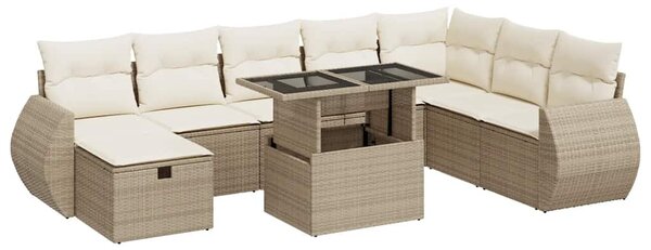 9 részes bézs polyrattan kerti ülőgarnitúra párnákkal