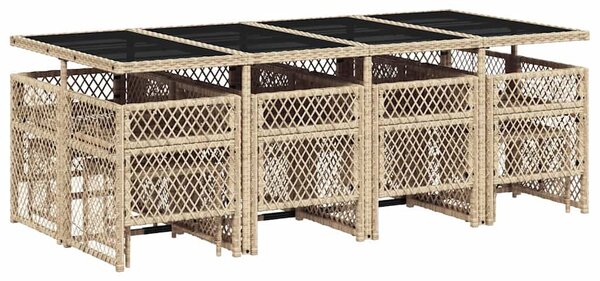 13 részes bézs polyrattan kerti étkezőgarnitúra párnákkal
