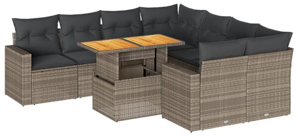 9 részes szürke polyrattan kerti ülőgarnitúra párnákkal