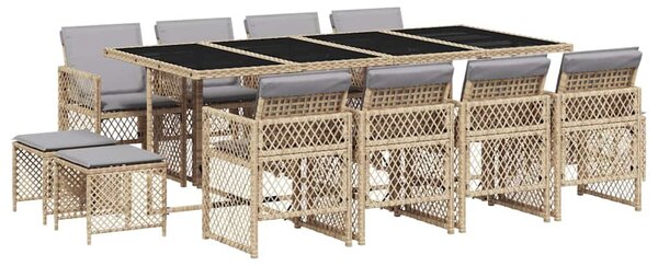 13 részes bézs polyrattan kerti étkezőgarnitúra párnákkal