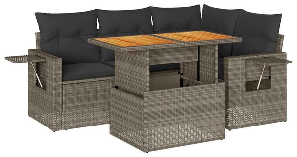 5 részes szürke polyrattan kerti ülőgarnitúra párnákkal