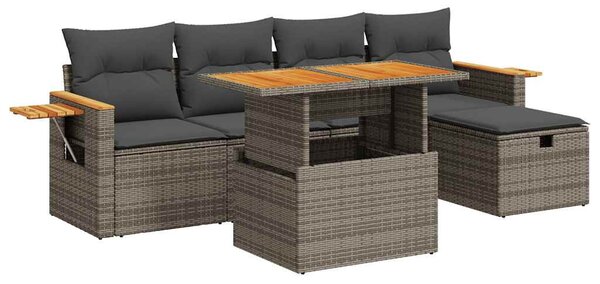6 részes szürke polyrattan kerti ülőgarnitúra párnákkal