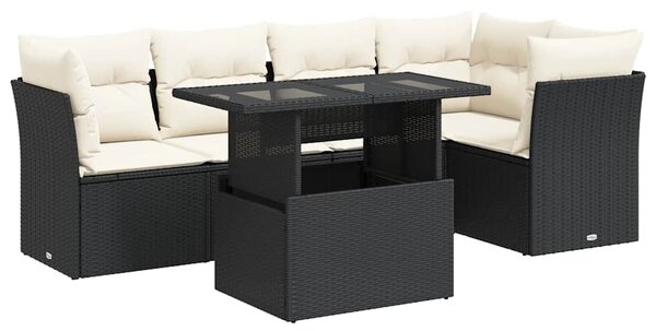6 részes fekete polyrattan kerti ülőgarnitúra párnákkal