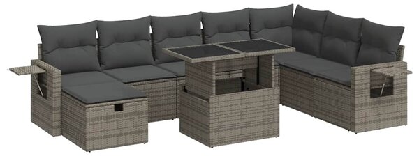 9 részes szürke polyrattan kerti ülőgarnitúra párnákkal