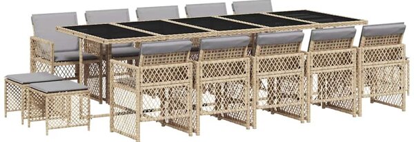 15 részes bézs polyrattan kerti étkezőgarnitúra párnákkal