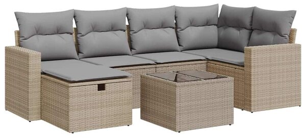 7 részes bézs polyrattan kerti ülőgarnitúra párnákkal