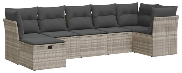 7 részes világosszürke polyrattan kerti ülőgarnitúra párnákkal