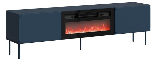 TV-állvány Fentore 104, Közepes sűrűségű farostlemez, Laminált forgácslap, Edzett üveg, 58x200x40cm, Indigó