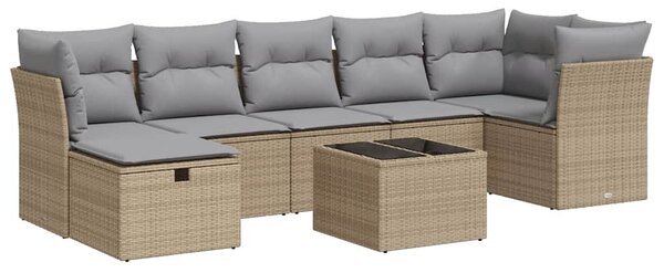 8 részes bézs polyrattan kerti ülőgarnitúra párnával