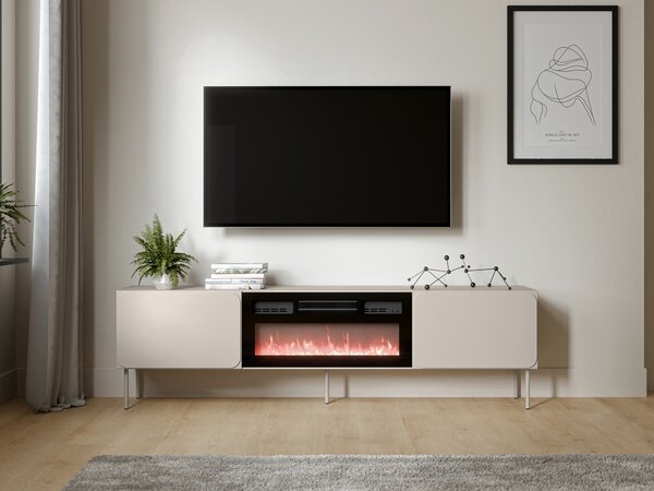 TV-állvány Fentore 104, Edzett üveg, Közepes sűrűségű farostlemez, Laminált forgácslap, 58x200x40cm, Kasmír
