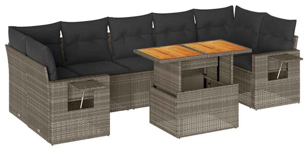 8 részes szürke polyrattan kerti ülőgarnitúra párnákkal