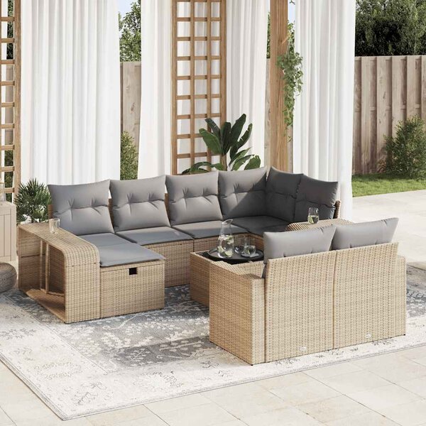 11 részes bézs polyrattan kerti ülőgarnitúra párnákkal