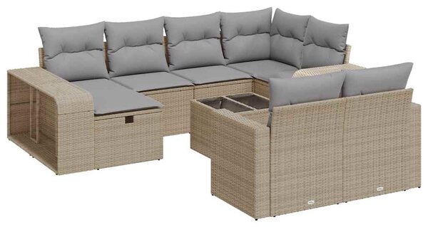 11 részes bézs polyrattan kerti ülőgarnitúra párnákkal