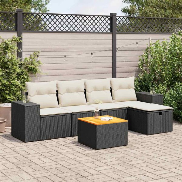 6 részes fekete polyrattan kerti ülőgarnitúra párnákkal