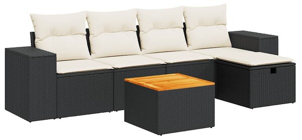 6 részes fekete polyrattan kerti ülőgarnitúra párnákkal