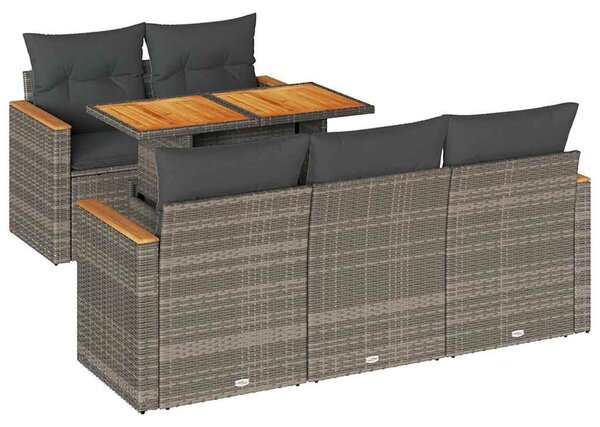 6 részes szürke polyrattan akácfa kerti ülőgarnitúra párnákkal