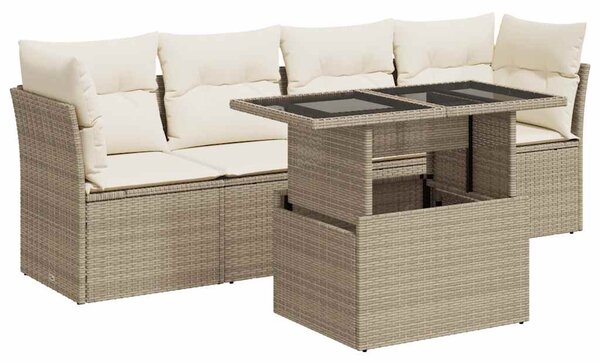 5 részes bézs polyrattan kerti ülőgarnitúra párnákkal