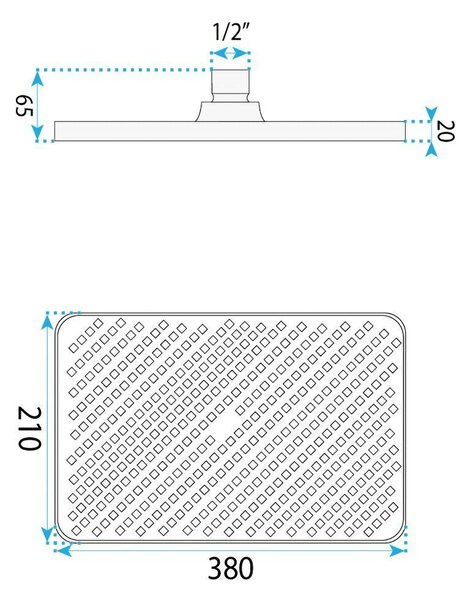 Rea Rea, téglalap alakú esőztető zuhanyfej 380x210 mm, JS-032, matt fekete, REA-P0393