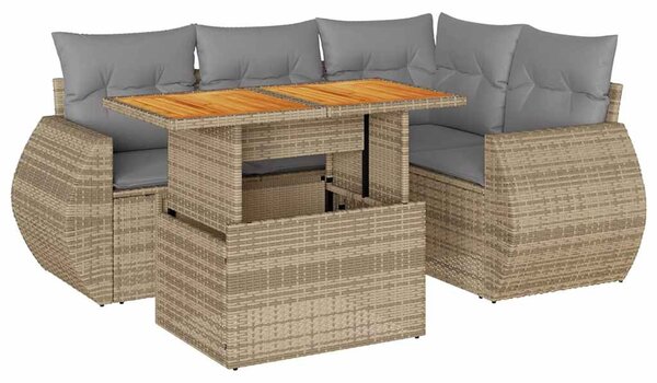 5 részes bézs polyrattan kerti ülőgarnitúra párnákkal