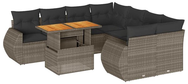 9 részes szürke polyrattan kerti ülőgarnitúra párnákkal