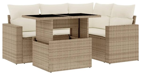 5 részes bézs polyrattan kerti ülőgarnitúra párnákkal