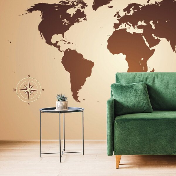 Öntapadó tapéta világtérkép a barna árnyalataiban