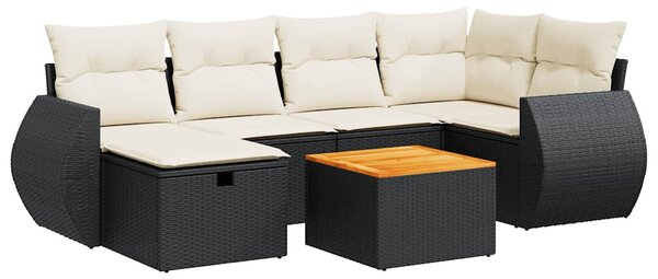 7 részes fekete polyrattan kerti ülőgarnitúra párnával